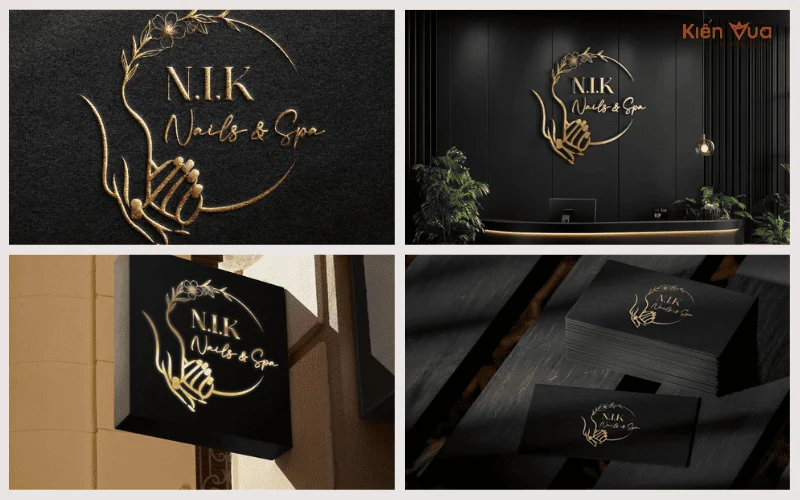 Mẫu logo spa nail phong cách vàng ánh kim 