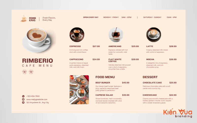 Mẫu Menu Cafe Phong Cách Tối Giản (Minimalist)