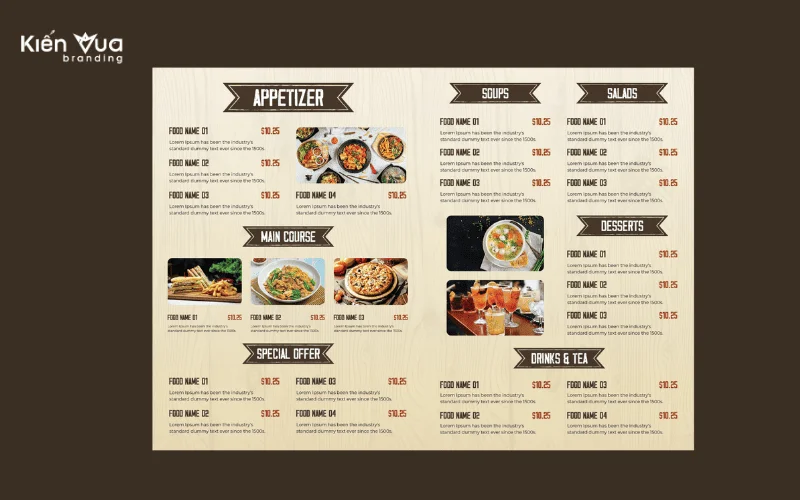 Mẫu menu nhà hàng kết hợp hình ảnh thực tế