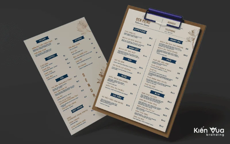Mẫu menu nhà hàng sang trọng tại Kiến Vua branding