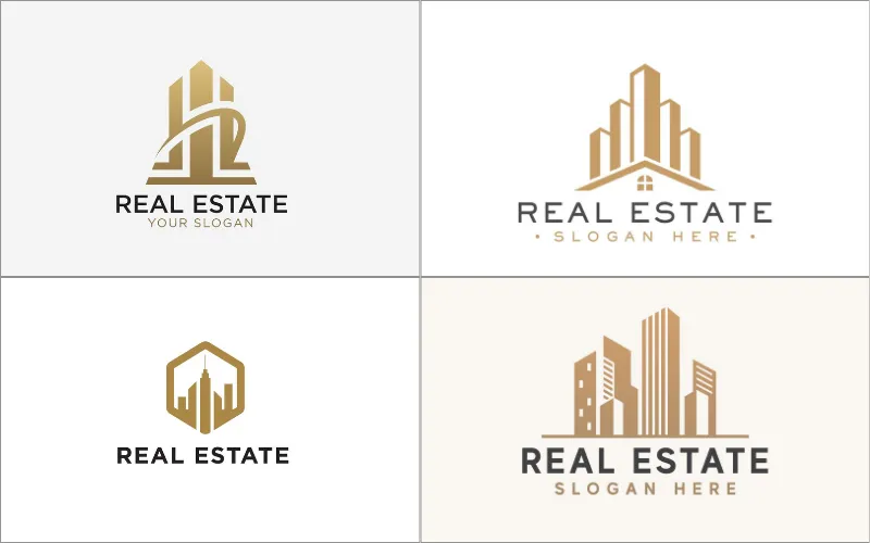 Thiết kế logo bất động sản màu sắc trung tính & điểm nhấn vàng / kim loại